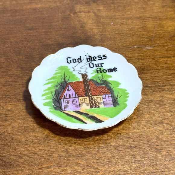 God Bless Our Home Butter Pat Condiment Dish 3" Scallop Edge - Picture 2 of 4